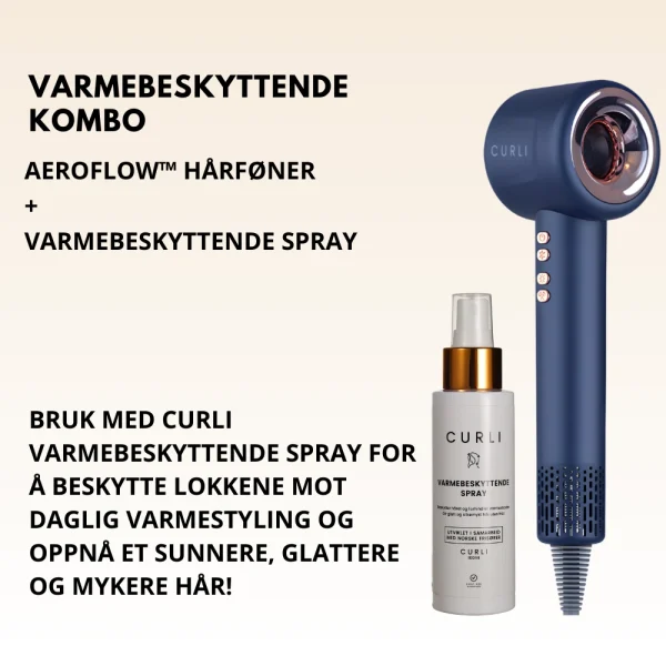 Varmebeskyttende kombo AeroFlow™ hårføner blå